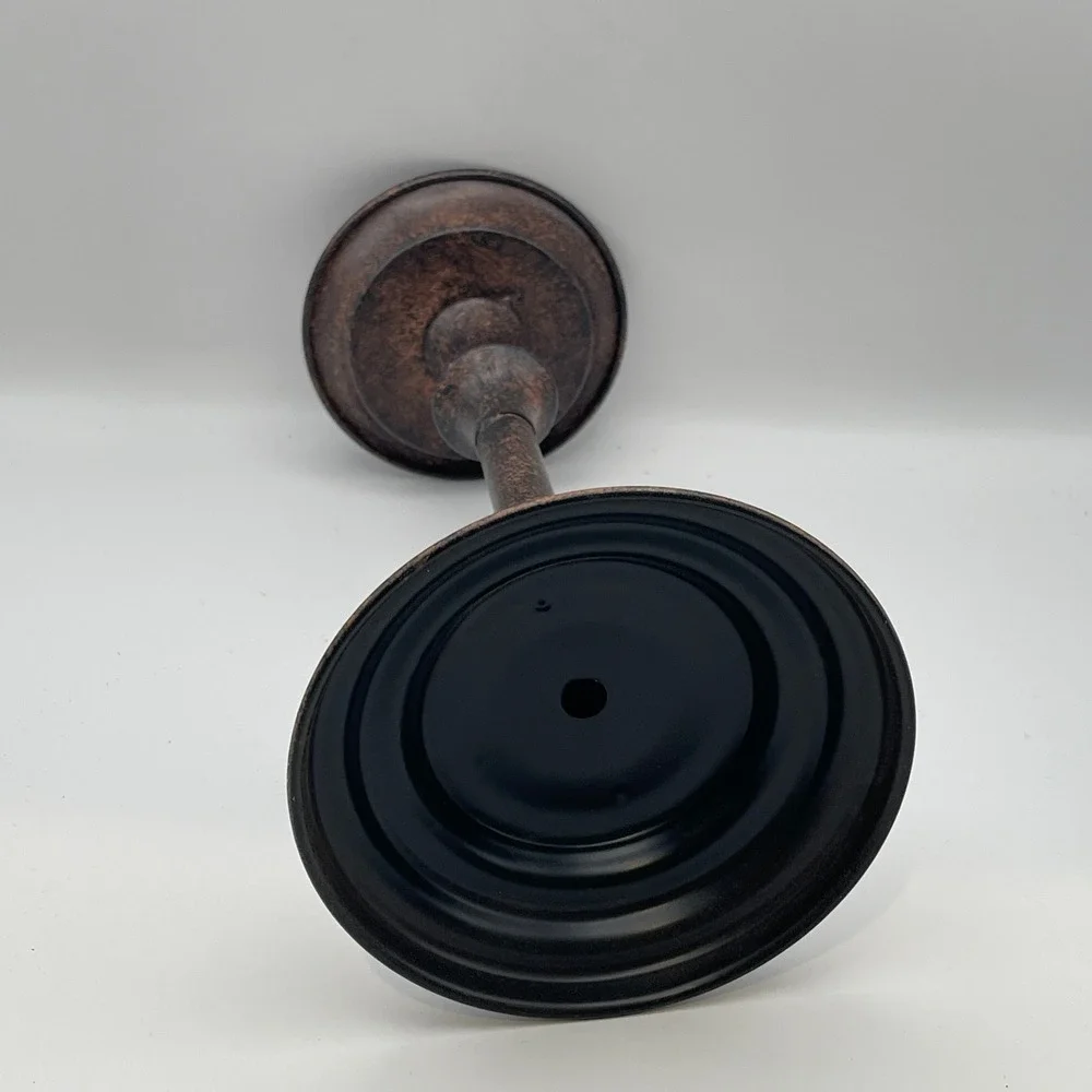 Rustic Bronze Metal Pillar Candle Holder 9.5 Inch Antiqued Tiered Base Stand